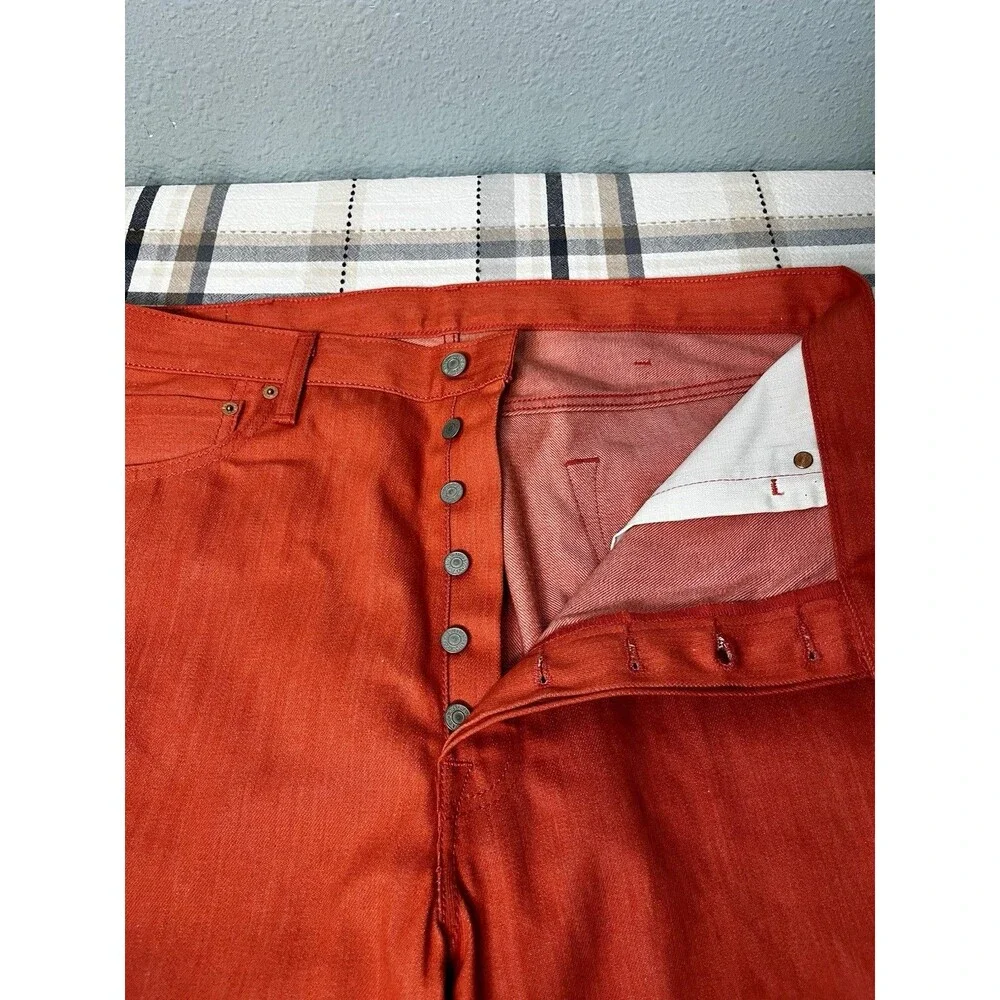 Levi’s 501 Shrink-to-Fit Jeans Unwashed Denim Orange/ Red W38 L32 NWOT